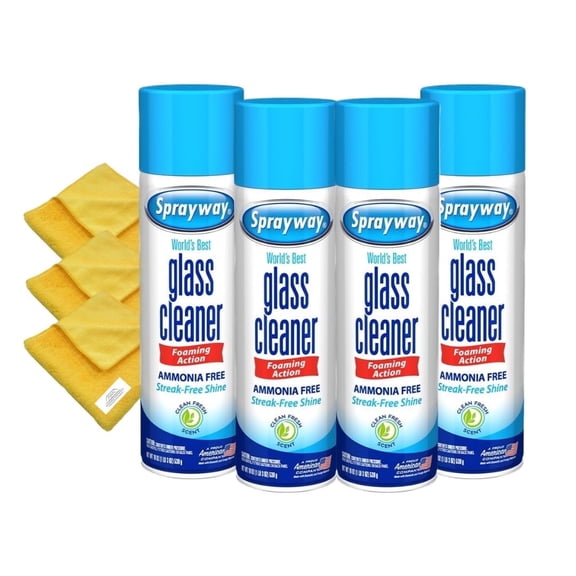 Sprayway Ammonia-Free Glass Cleaner, 4-Pack with StayGold Essentials Towel, 19 oz, 4 Count