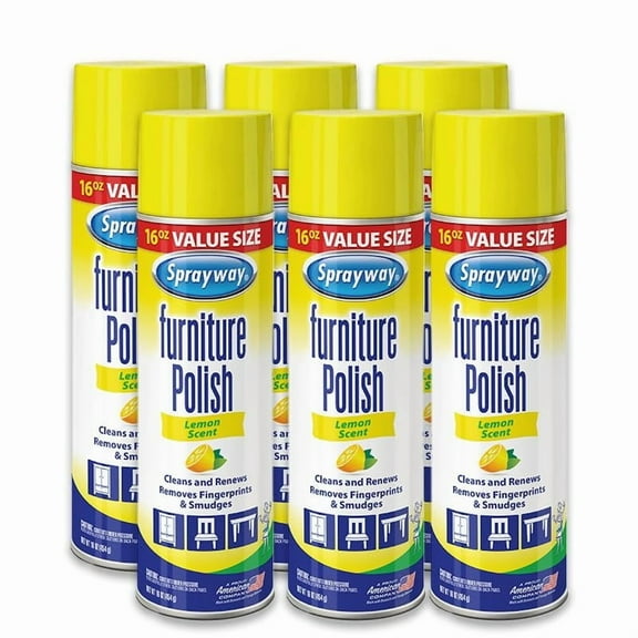 Sprayway Furniture Polish Lemon Scent - Cleans, Waxes, Dusts - 6 Pack, 16 Oz