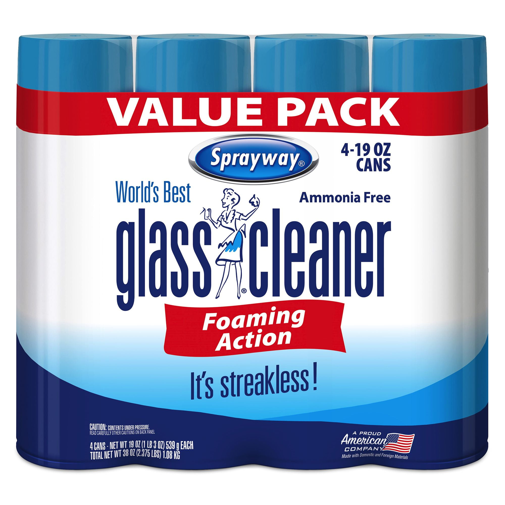 Sprayway 443331 Ammonia Free Glass Cleaner, 19 Oz. (4-Pack) (Packaging