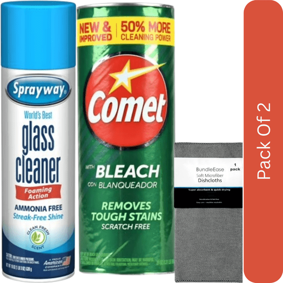 Sprayway Glass Cleaner & Comet Cleaning Powder with Bleach – Powerful Home Surface and Glass Cleaning Duo, 19 oz + 21 oz-  With Towel by OMA