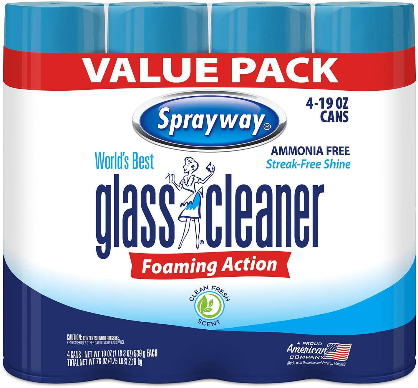 Sprayway Glass Cleaner, Foaming Action 19 oz.4pk