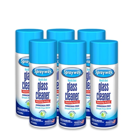 6-pack Sprayway Glass Cleaner Foaming Aerosol - Ammonia-Free, Streakless - 6 Pack, 15oz, Fresh Scent — Household & Commercial Use, Effective Formula