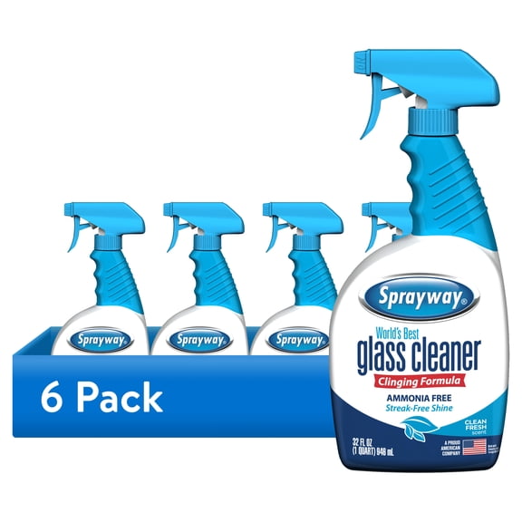 (6 pack) Sprayway 32oz Liquid Glass Cleaner Streak-Free Shine, Ammonia-Free, Fresh Scent