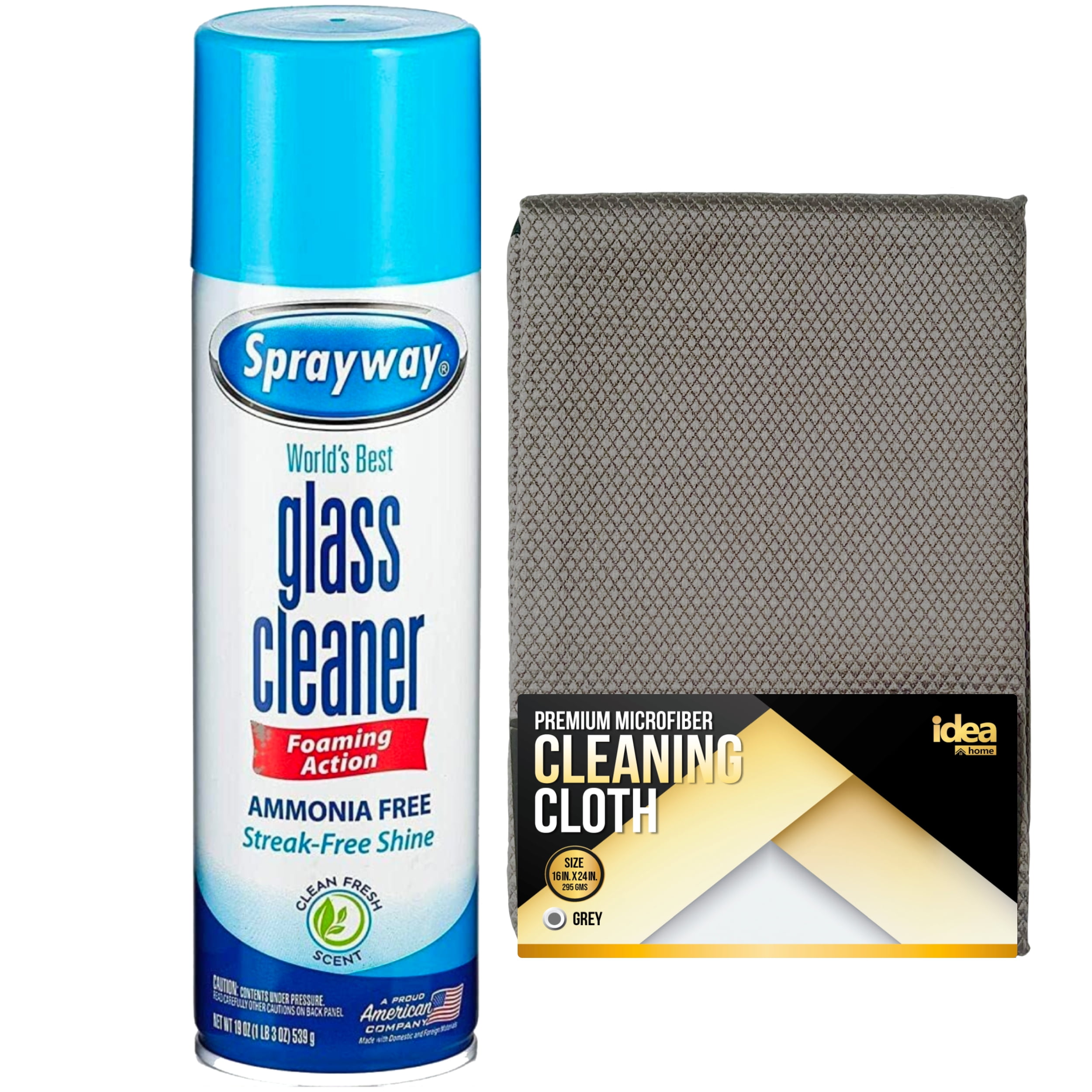 Nik-Less Sprayway, Glass Cleaner, window cleaner, spray foam with Bonus  NikCatcher 16x16'' 400 GSM Microfiber Cleaning Cloth Towel Rags (19 Oz  Can.)