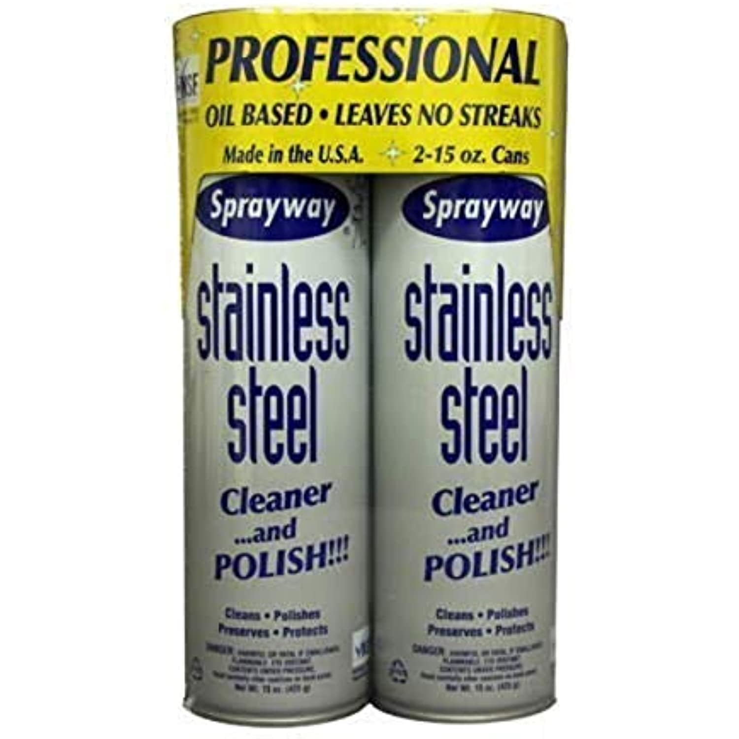 Sprayway Stainless Steel Cleaner, 2/15Oz Can, Pack Of 2