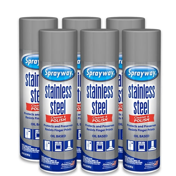 Sprayway Stainless Steel Cleaner Aerosol Spray Oil-Based, 15oz, Pack of 6  Cleans, Polishes, Protects  Resists Fingerprints, Foaming Action  Ideal for Stainless Steel Appliances & Surfaces