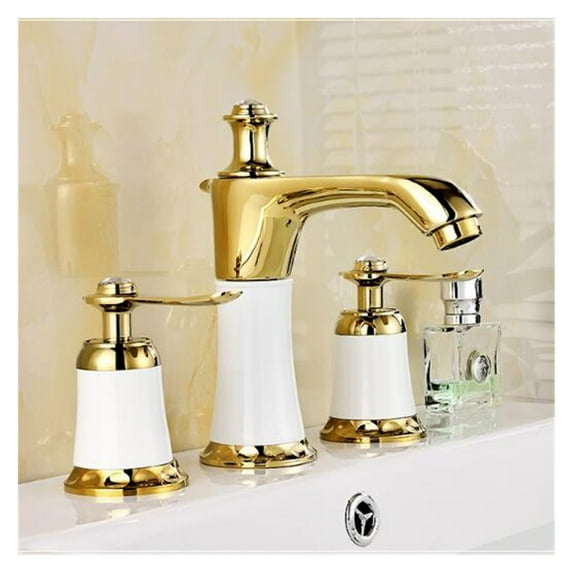 Spread Cold Hot Basin Faucet Brass White And Gold Bathroom Sink Faucet 2 Handles Sink Mixer Tap 3pcs Deck Mounted