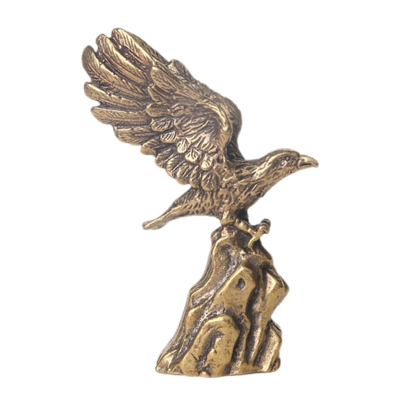 CIMAXIC Golden Brass Eagle Figurine Desktop Sculpture Realistic Eagle Decoration for Office and Home Tabletop