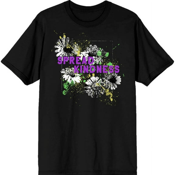 "Spread Kindness" Flowers With Color Splatter Adult Black Crew Neck Short Sleeve Tee-XL