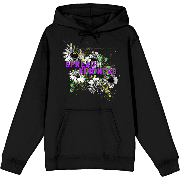 "Spread Kindness" Flowers With Color Splatter Adult Black Long Sleeve Hoodie-Medium