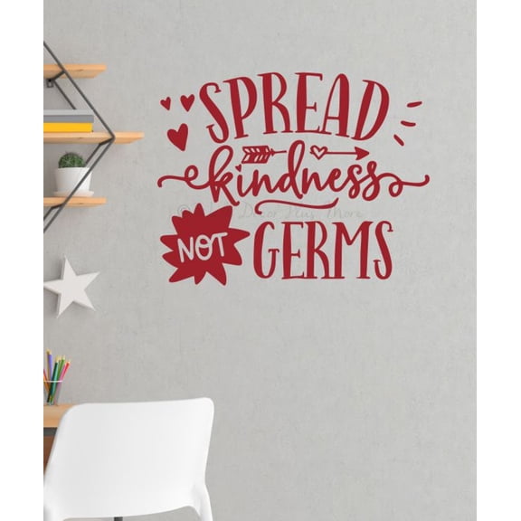 Spread Kindness Not Germs Inspirational Vinyl Decals - Quote Decals for Wall - Die-Cut Vinyl Wall Art - Wall Decals Quotes Motivational - Sayings for Wall Décor, 23x18-Inch, Red