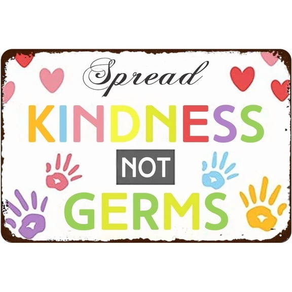 Spread Kindness Not Germs Metal Tin Sign School Health Safety Aluminum Poster Retro Plaque Health Clinic Classroom Health Room Nurse Office Wall Decoration 8x12 inches