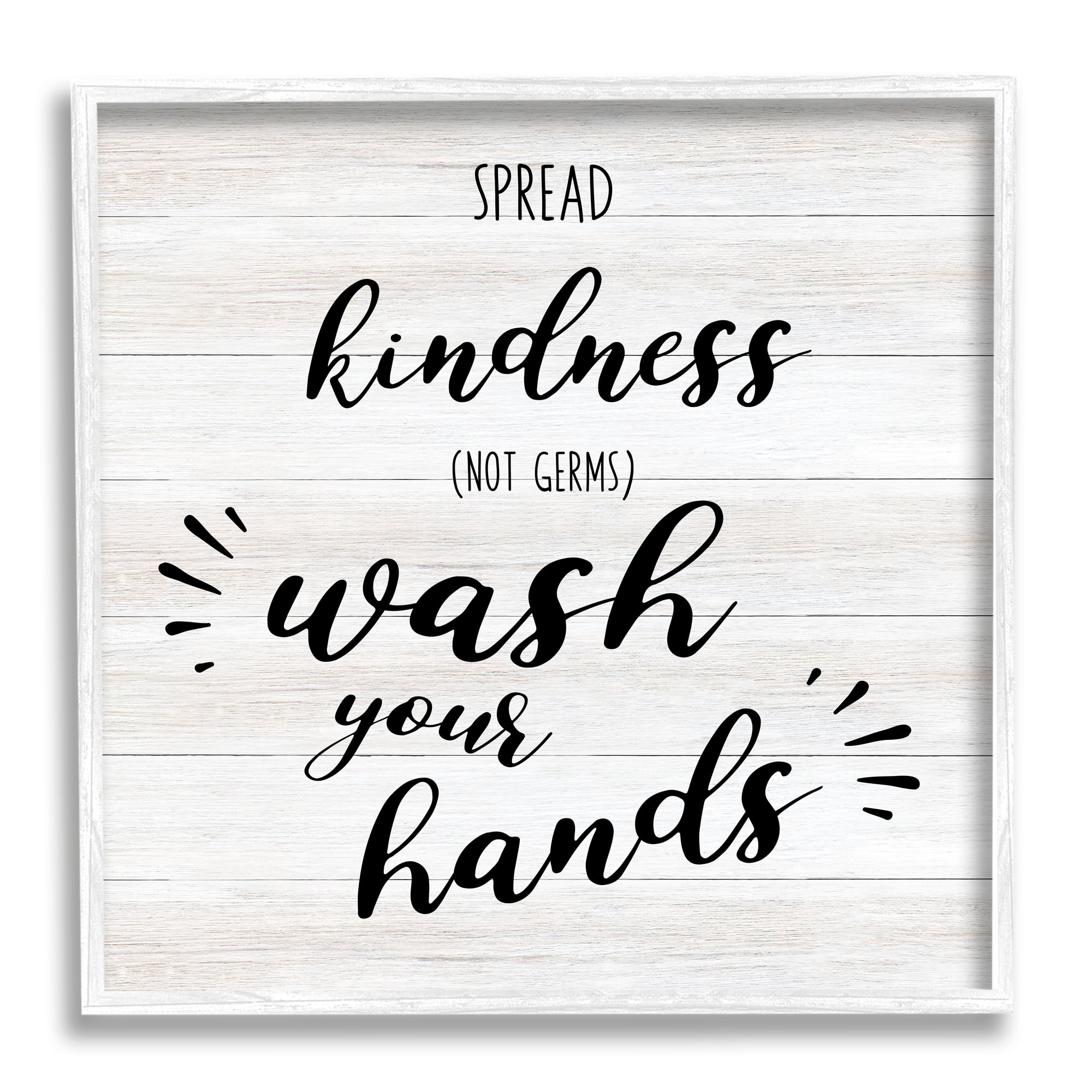 Spread Kindness Wash Hands Bathroom Sign Positive Hygiene Typography Framed Art Print Wall Art, 17x17