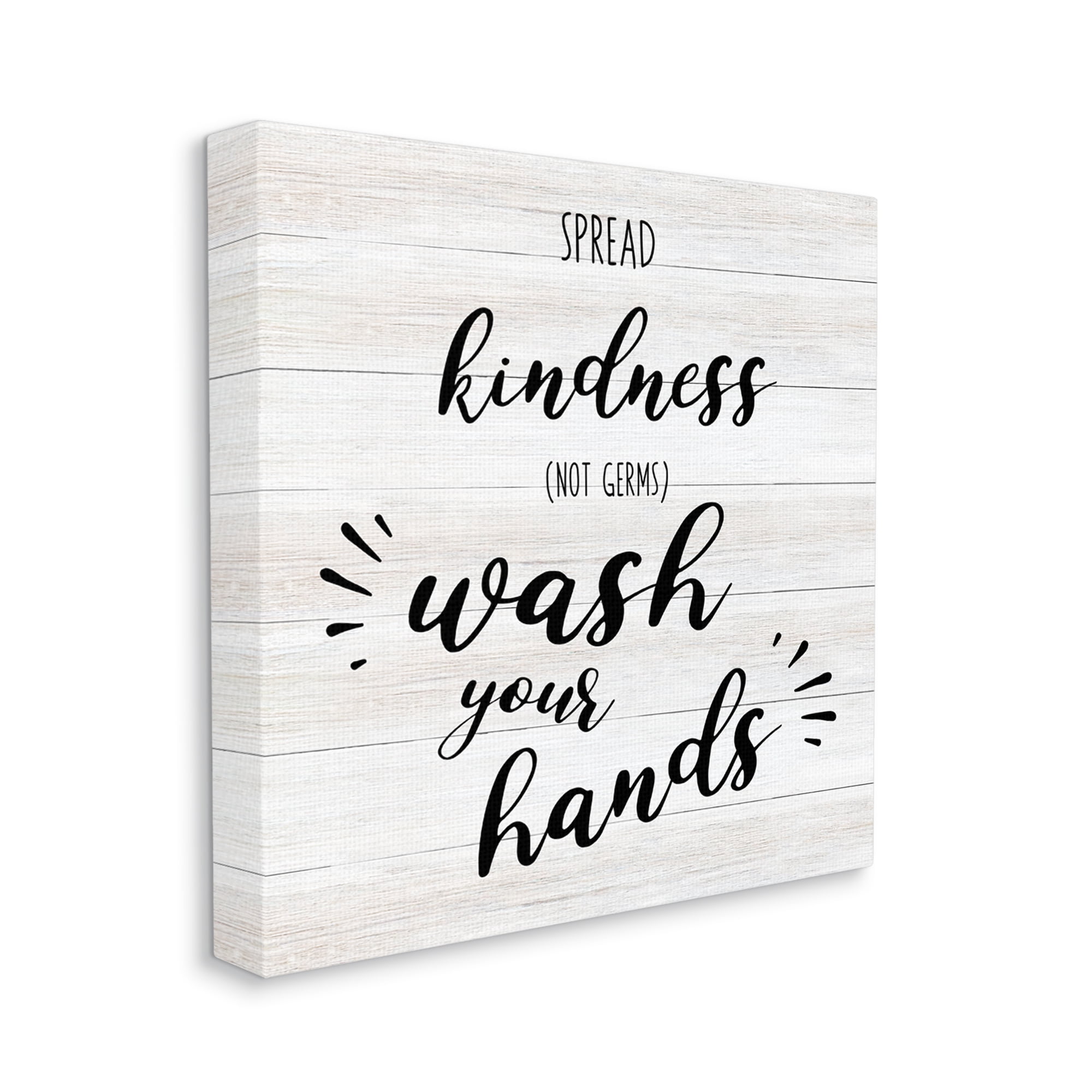 Spread Kindness Wash Hands Bathroom Sign Positive Hygiene Typography Gallery-Wrapped Canvas Print Wall Art, 17x17