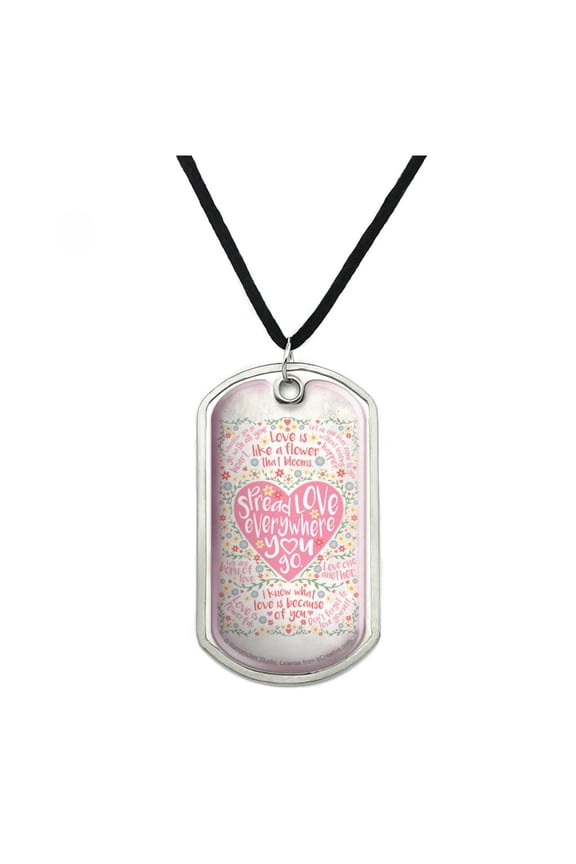 Spread Love Everywhere You Go Heart Military Dog Tag Pendant Necklace with Cord
