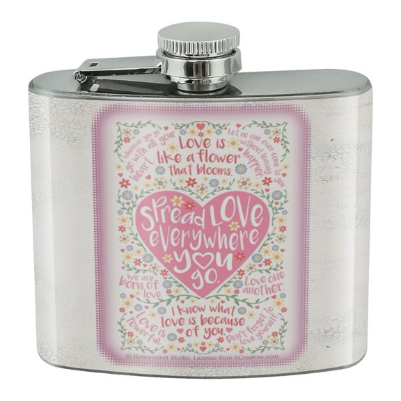 Spread Love Everywhere You Go Heart Stainless Steel 5oz Hip Drink Kidney Flask