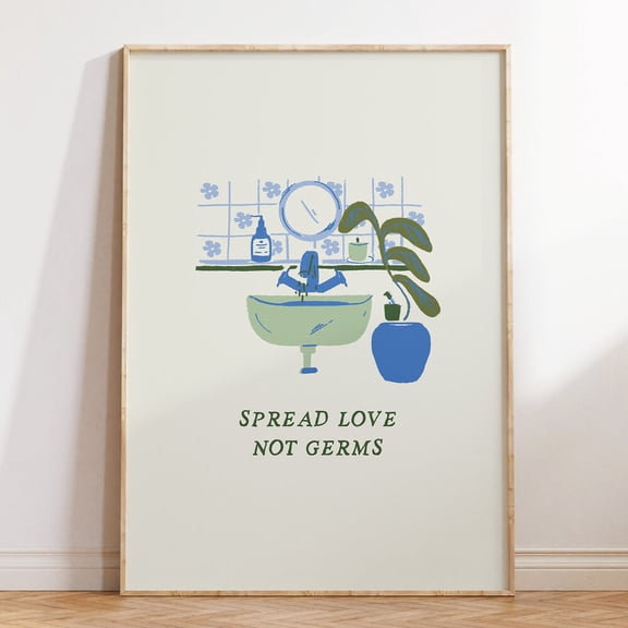 Spread Love Not Germs Bathroom Print, Trendy Sink Art UNFRAMED PAPER POSTER, Home Decor, Vintage Gift, Living Room Dercor