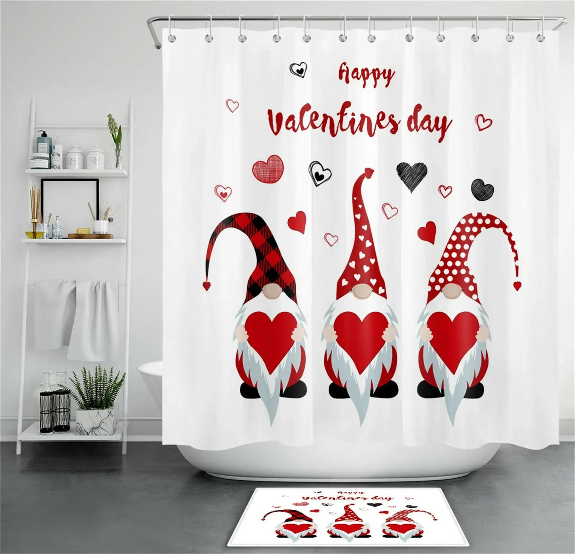 Spread Love and Joy with our Valentine's Day Gnome Shower Curtain Set Heartwarming Decor for