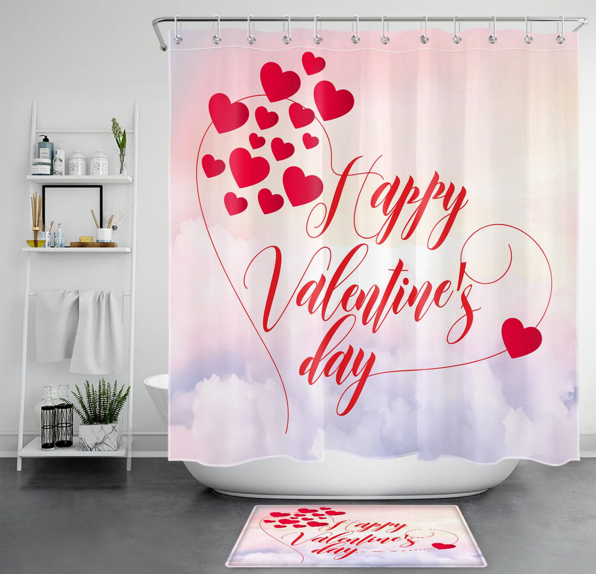Spread Love in Style Valentine's Day Shower Curtain Set for Chic