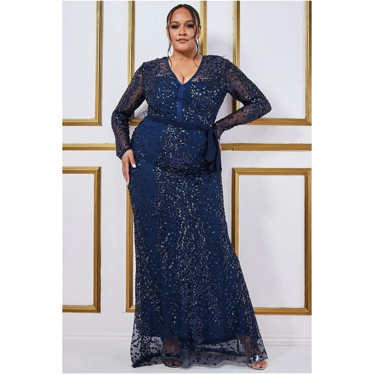 Spread On Sequin Maxi Dress Navy 22