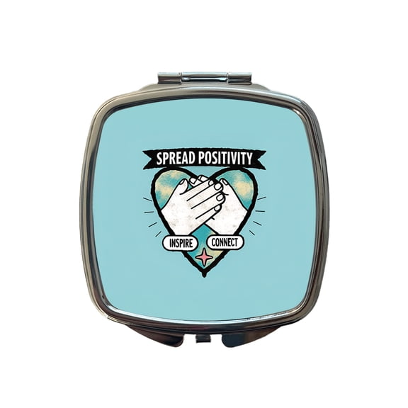 Spread Positivity Blue Travel Makeup Handbag Purse Small Pocket Compact Mirror