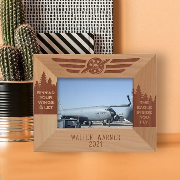 Spread Your Wings & Let The Eagle Inside You Fly Personalized Wooden Frame-5" x 3 1/2" Brown Horizontal