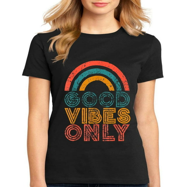Spread the Joy with our Good Vibes Rainbow Tee - Perfect for Women who