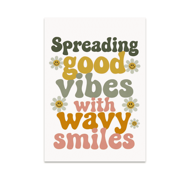 Spreading Good Vibes with Wavy Smiles - Nostalgic Wall Decor Art - 13x19 Poster Print