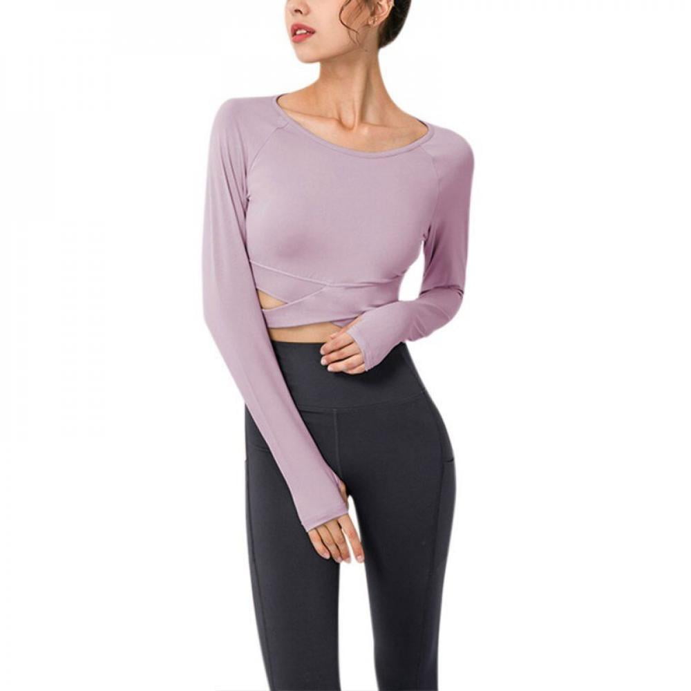 Spree-Crop Gym Workout Crop long Sleeve Crop Tops Yoga Gym Crop Fitness Yoga  Clothes Slim Sports Fitness Clothes 