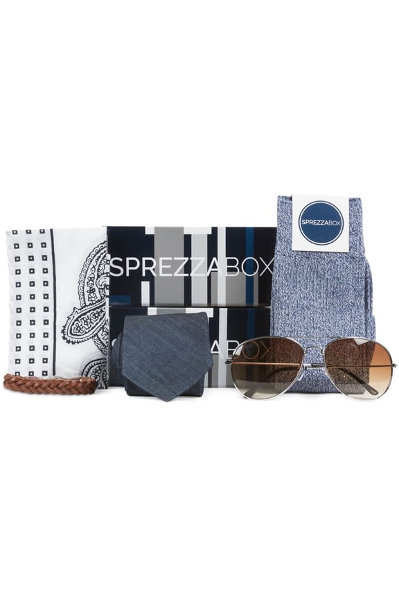 Mens Stylish Mix Neck Tie Set, Blue, One Size