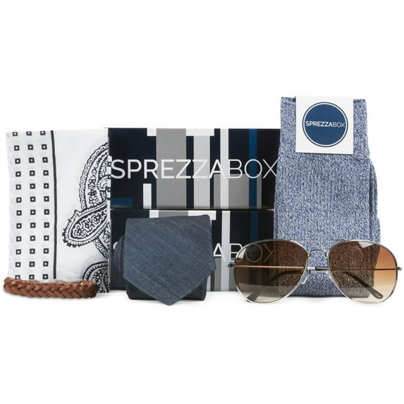 SprezzaBox Mens Stylish Mix Neck Tie Set, Blue, One Size