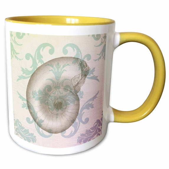 3drose, Sprial - Shells - Beach Theme Art, 11oz Two-tone Yellow Mug