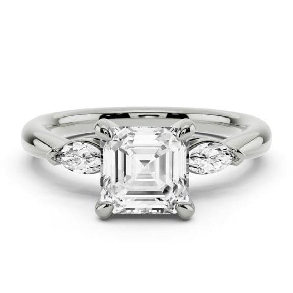 Sprico Jewel 1.7 Ct Asscher Cut Engagement Trilogy Ring for Her - 14K White Gold Plated 3 Stone Wedding Moissanite Ring for Women - Moissanite - Ideal Proposal & Anniversary Gifts