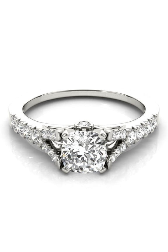 1.7 Ct Excellent Cushion Cut Hidden Moissanite Rings - Split Shank Eternity Engagement Ring for Women - 14K White Gold Plated Wedding Rings - Moissanite Gift for Her