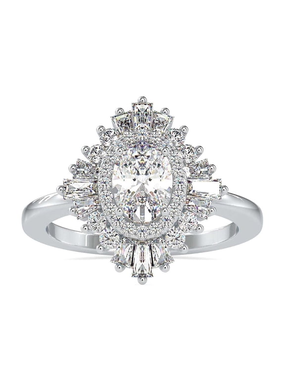 1.7 Ct Oval Cut Lab-Created Simulated Diamond Halo Engagement Ring 14K White Gold Plated Prong Setting for Women