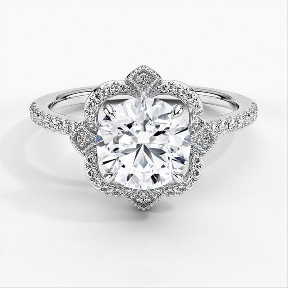 Sprico Jewel 1.7 Ct Round Cut Lab-Created Simulated Diamond Motif Halo Ring 14K White Gold Plated, Christmas Anniversary Gift for Women
