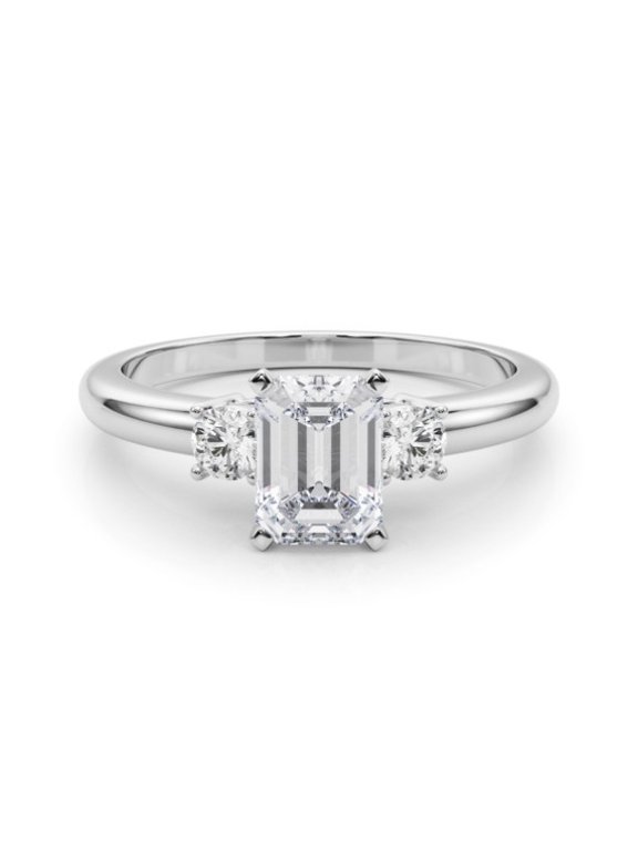 1.8 Ct Emerald Cut Solitaire with Accent Lab-Created Simulated Diamond Trilogy 3 Stone Engagement Ring 14K White Gold Plated