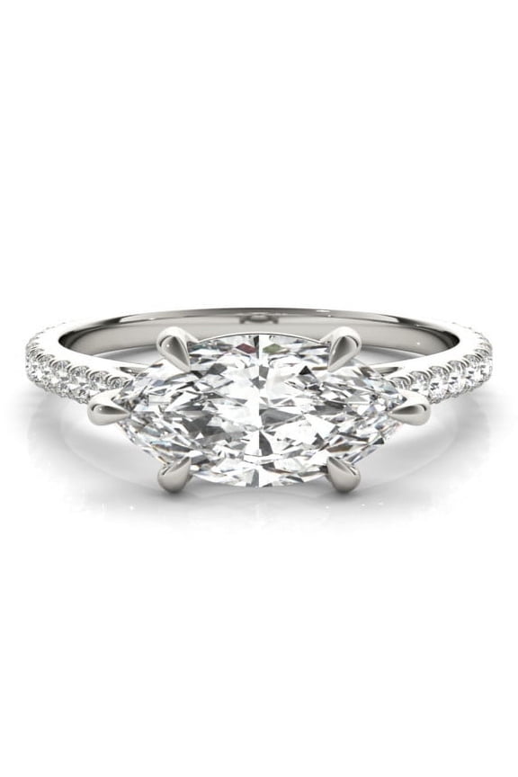 1.8 Ct Marquise Cut East-West Engagement Wedding Moissanite Ring - 14K White Gold Plated Eternity Band Moissanite Ring - Beautiful Moissanite Ring for Women - Unique Proposal Ring