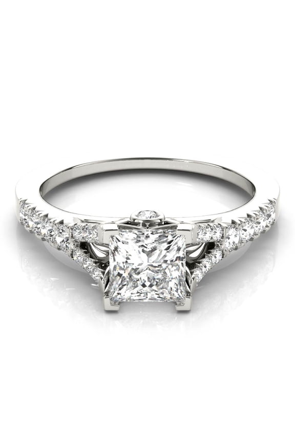 1.8 Ct Princess Cut Hidden Moissanite Ring for Women's - Moissanite Split Shank Eternity Rings - 14K White Gold Plated Engagement Ring for Women's - Wedding Ring Gifts