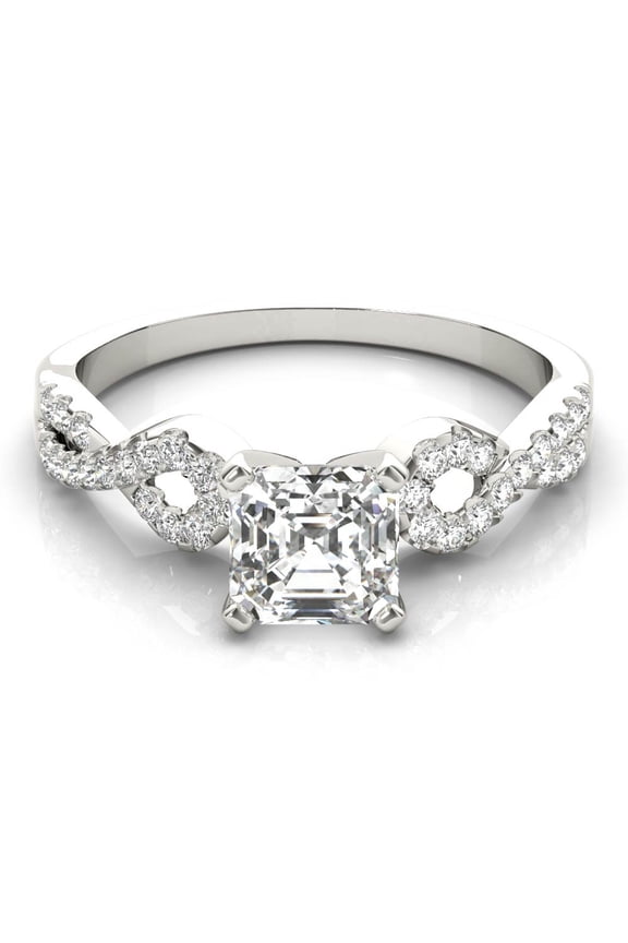 1.9 Ct Asscher Cut Eternity Infinity Twisted Criss Cross Moissanite Ring - 14K White Gold Plated Engagement Solitaire Ring with Accent Moissanite for Women - Wedding Jewelry Gift for Her