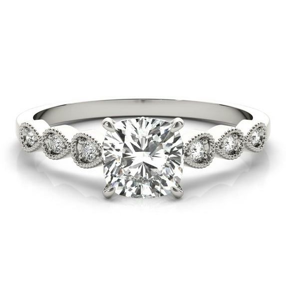 Sprico Jewel 1.9 Ct Cushion Cut Solitaire with Accent Moissanite Ring for Women's - Milgrain Moissanite Engagement Wedding Ring for Women's - 14K White Gold Plated Moissanite Jewelry
