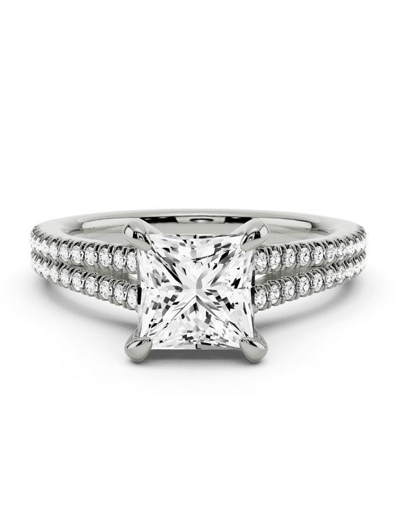 1.9 Ct Excellent Princess Cut Eternity Two Band Lab-Created Simulated Diamond Engagement Ring White Gold Over Split Shank Wedding Ring Gift for Her