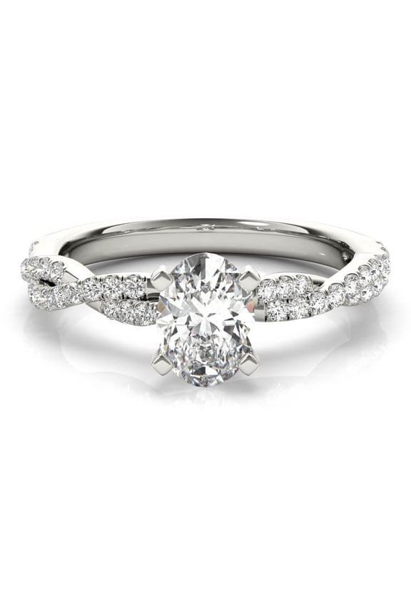 14K White Gold Plated 2 Ct Oval Cut Solitaire with Accent Moissanite - Timeless Infinity Twisted Cross Over Shank Engagement Ring for Her - Beautiful Wedding and Proposal Rings for Women