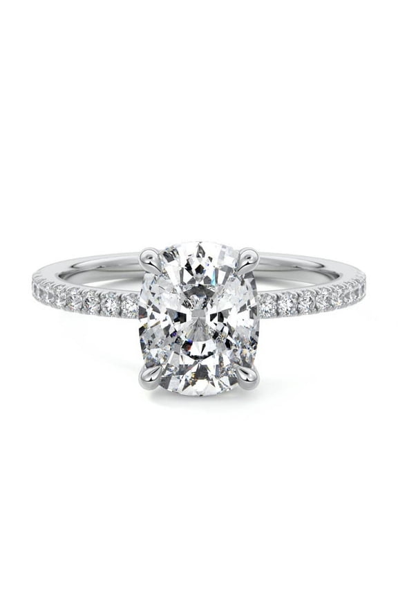 2.1 Ct Cushion Cut Moissanite Anniversary Ring - 14K White Gold Plated Rings for Gift - Engagement Wedding Promise Ring for Women's - Valentine Proposal Rings - Christmas Gifts for Her