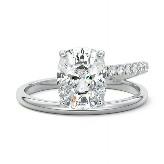Sprico Jewel 2.1 Ct VVS1/D Cushion Cut Moissanite Solitaire Ring - 14K White Gold Plated Ring - Jewellery Clearance Wedding Rings Set - Engagement Stacking Ring for Women's - New Year Gifts