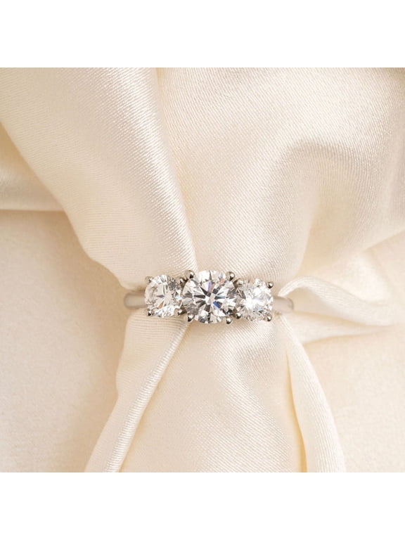2.7 Ct Round Cut Lab-Created Simulated Diamond Three-Stone Classic Engagement Ring 14K White Gold Plated