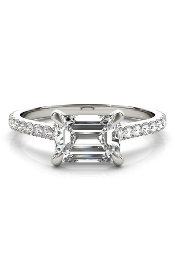2 Ct Excellent Emerald Cut East-West Engagement Ring - 14K White Gold Plated Eternity Band Moissanite Ring - Beautiful Wedding Moissanite Ring for Women - Moissanite Proposal Ring