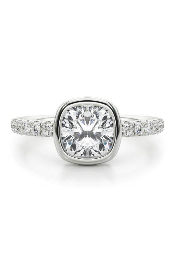 2 Ct Moissanite Ring for Her - Excellent Cushion Cut Bezel Setting Engagement Ring for Women - Beautiful Wedding Band - Unique Proposal Ring in 14K White Gold Plated