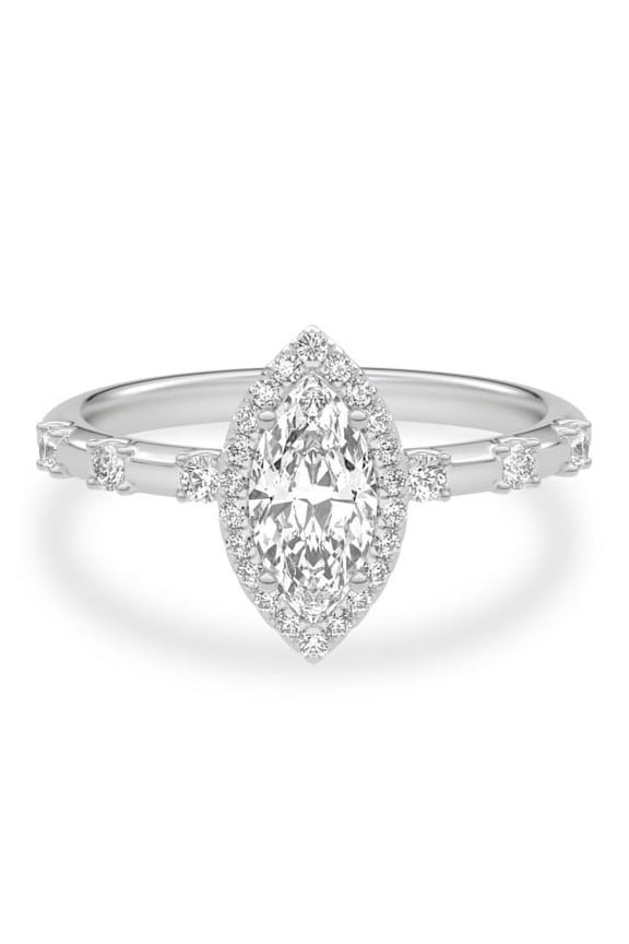 Excellent Marquise Cut Halo Moissanite Ring - 1.7 Ct Lab-Created Simulated Solitaire with Accent in 14K Gold Plated - Engagement & Wedding Ring for Women - Western Wedding Gift