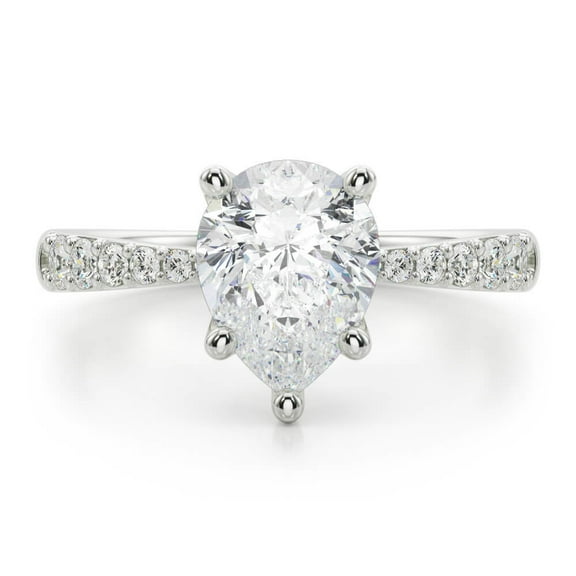Sprico Jewel Excellent Pear Cut Solitaire with Accent Moissanite Ring - 2 Ct Moissanite Engagement Ring - 14K White Gold Plated Prong Setting - Wedding or Proposal Ring Gift for Her